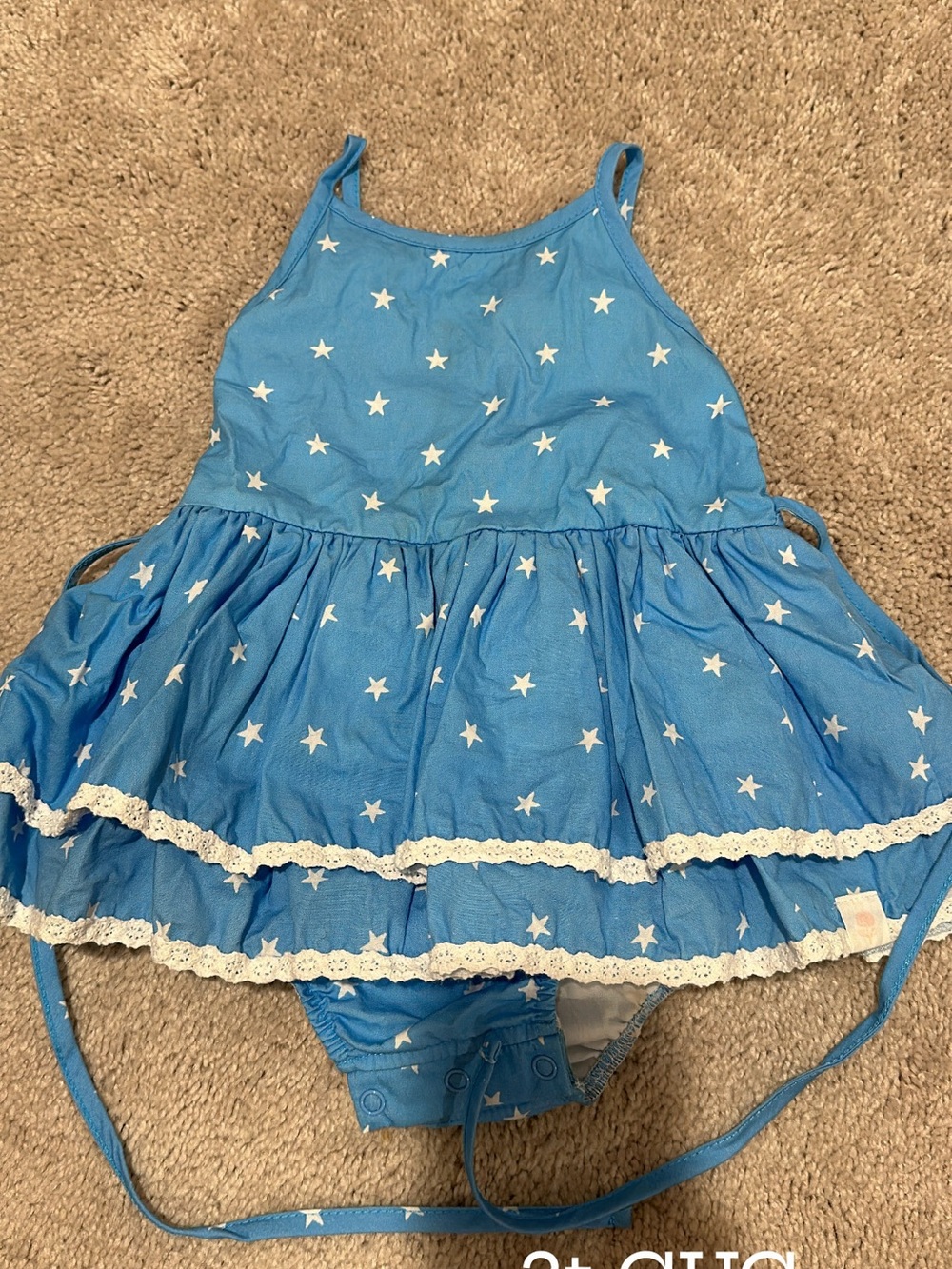 SweetHoney Blue Star Print Sundress with Lace Trim